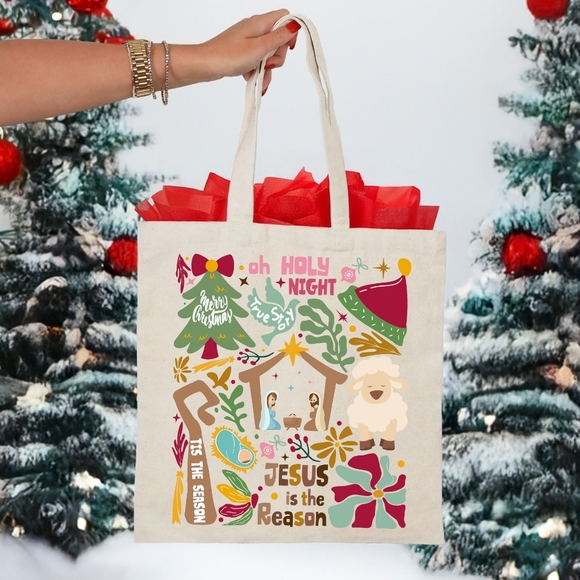 Christmas Holy Night Jesus Christian Religious Faith Natural Cotton Canvas Tote - Picture 1 of 2